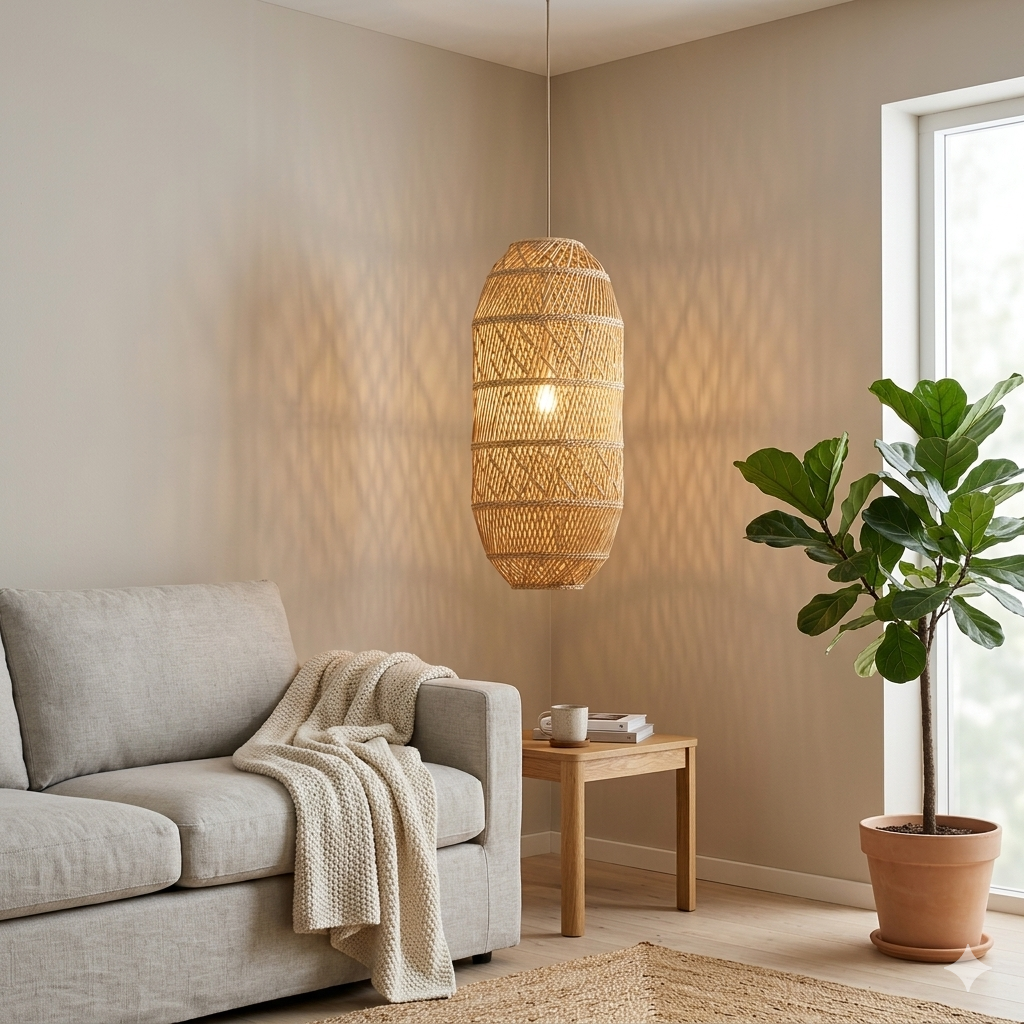 Handwoven Cane Pendant Ceiling Lamp