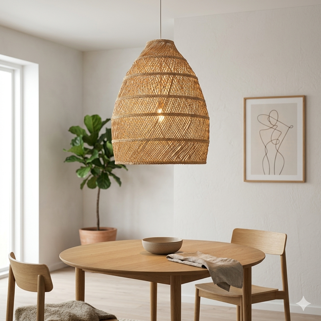 Handwoven Cane Pendant Ceiling Lamp