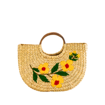 Seagrass, Water Hyacinth, Kauna Grass Embroidery Cane Hand Bag, U Bag, Beach Bag