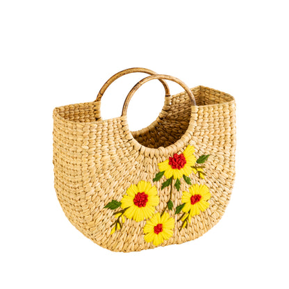 Seagrass, Water Hyacinth, Kauna Grass Embroidery Cane Hand Bag, U Bag, Beach Bag