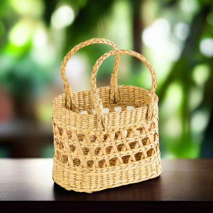 Kauna Grass, Water Hyacinth, Seagrass Gifting Basket - Handmade Basket - Medium Size