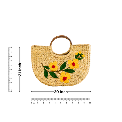 Seagrass, Water Hyacinth, Kauna Grass Embroidery Cane Hand Bag, U Bag, Beach Bag