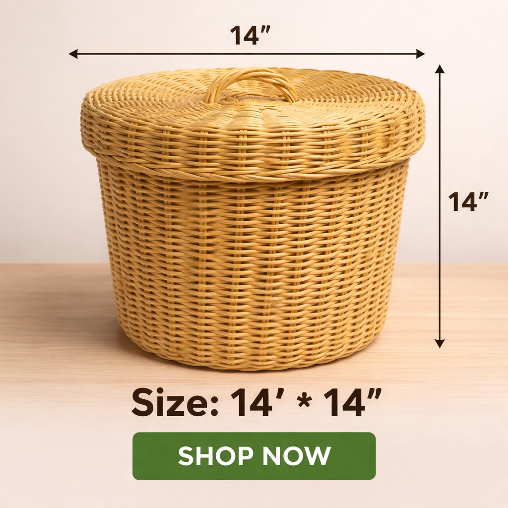 Handwoven Cane Rattan Laundry Basket