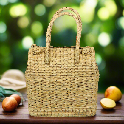 Kauna Grass Picnic Basket, Water Hyacinth Handwoven Bag, Seagrass Picnic Bag - Medium Size