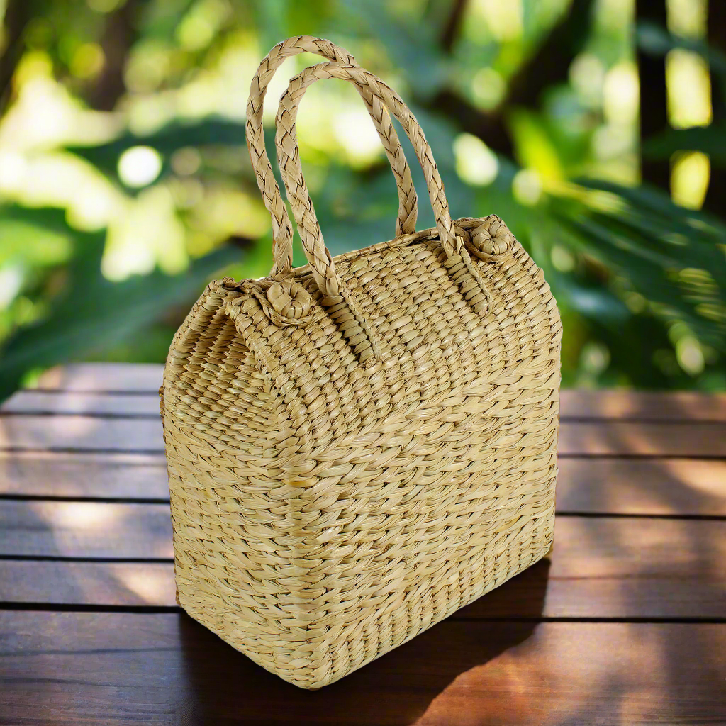 Kauna Grass Picnic Basket, Water Hyacinth Handwoven Bag, Seagrass Picnic Bag - Medium Size