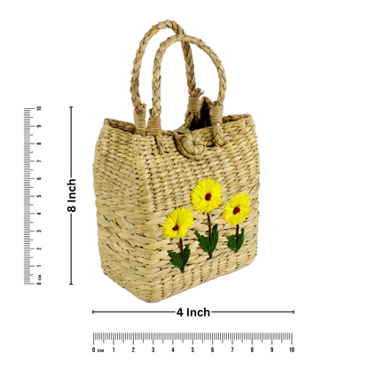 Seagrass Flower Embroidery Handle Bag