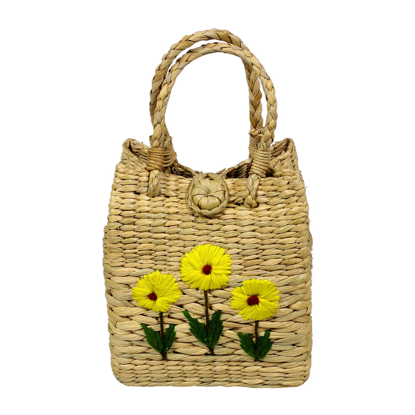 Seagrass Flower Embroidery Handle Bag