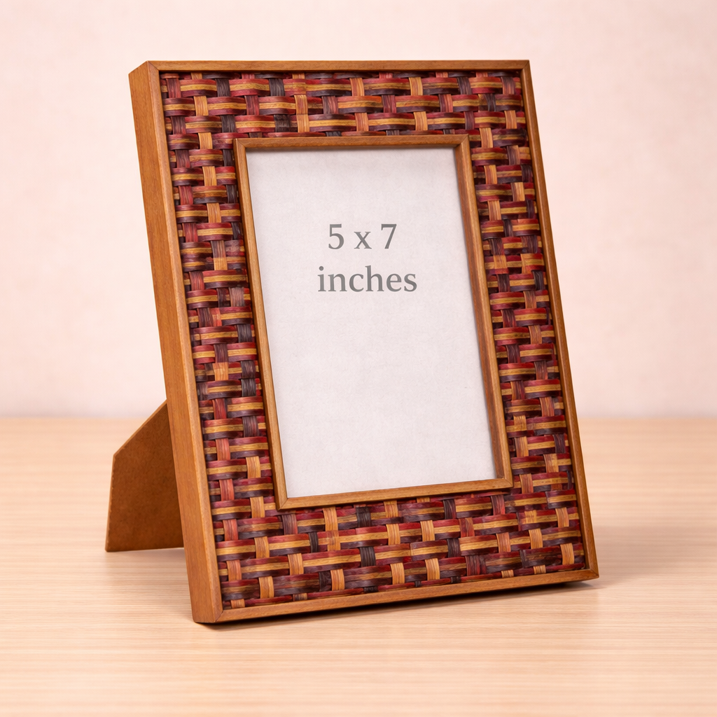 Handcrafted woven rattan photo frame