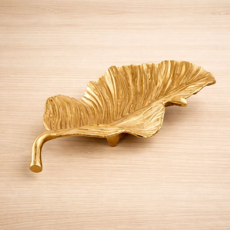 Golden Metal Leaf Decorative Tray