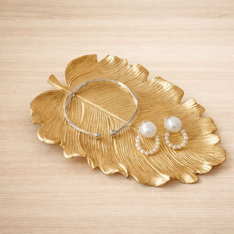 Golden Metal Leaf Jewelry Tray