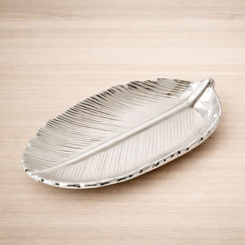 Silver Metal Leaf Decorative Tray