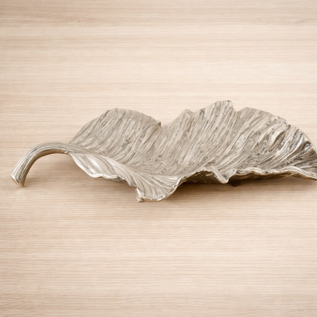 Silver Metal Leaf Decorative Tray