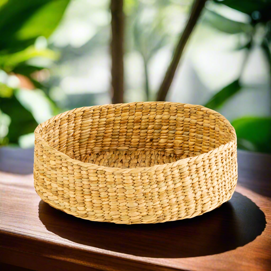 Seagrass Round Storage Baskets, Kauna Grass, Water Hyacinth Round Gifting Basket