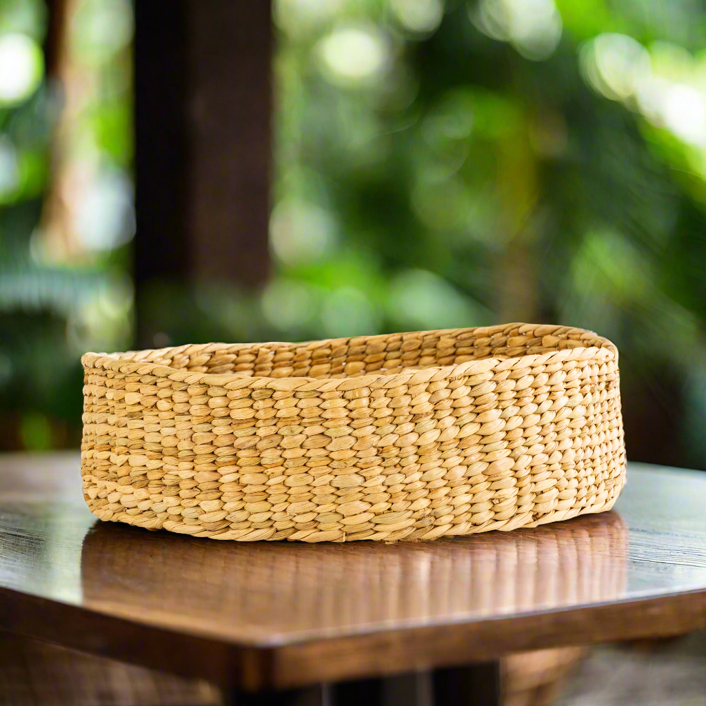 Seagrass Round Storage Baskets, Kauna Grass, Water Hyacinth Round Gifting Basket