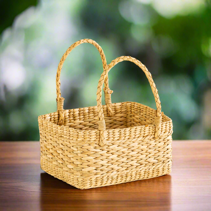 Kauna Grass, Water Hyacinth Gift Hamper Basket, Seagrass Gifting Basket - Small