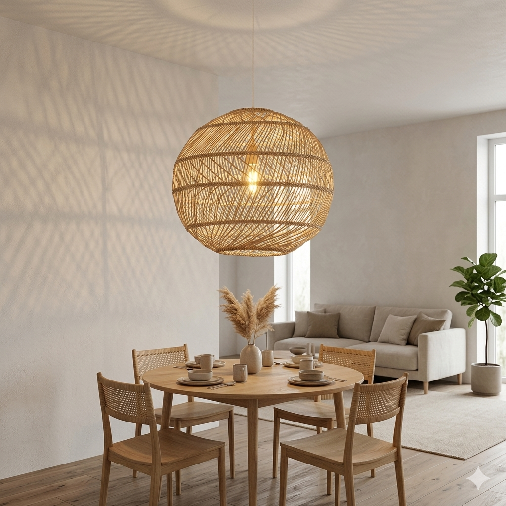 Handwoven Cane Pendant Ceiling Lamp
