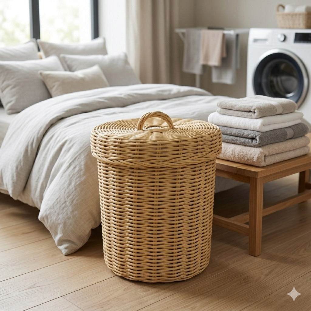 Handwoven Cane Rattan Laundry Basket