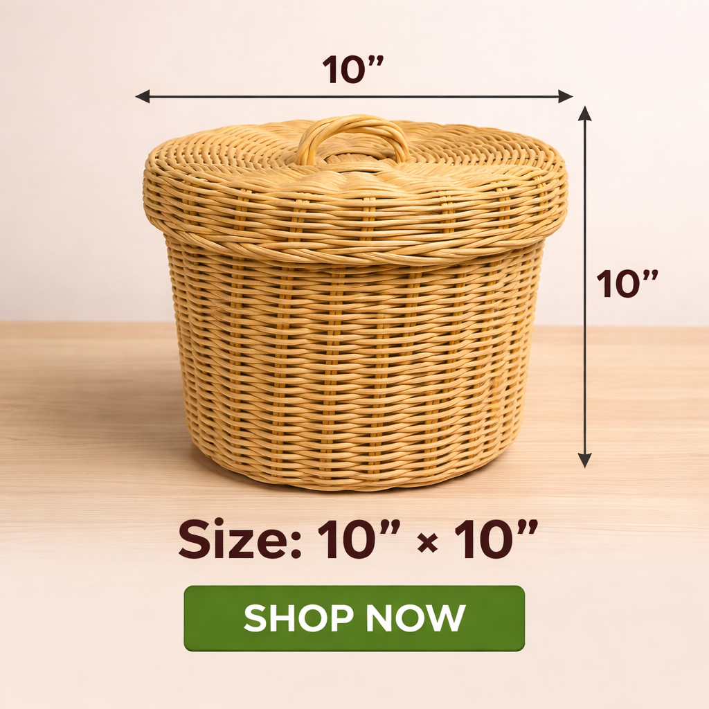 Handwoven Cane Rattan Laundry Basket