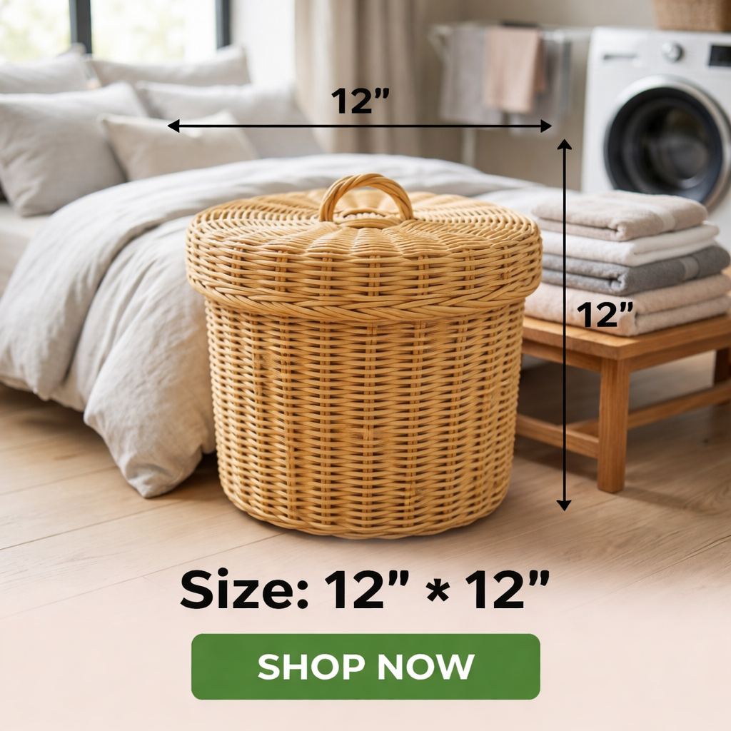 Handwoven Cane Rattan Laundry Basket