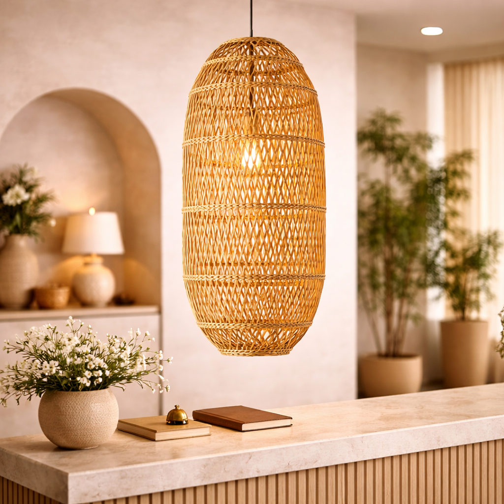 Handwoven Cane Pendant Ceiling Lamp
