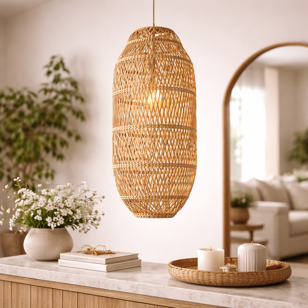 Handwoven Cane Pendant Ceiling Lamp