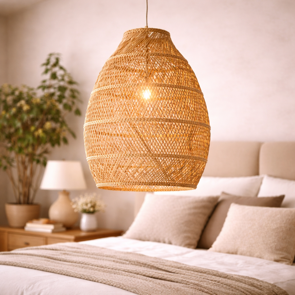 Handwoven Cane Pendant Ceiling Lamp