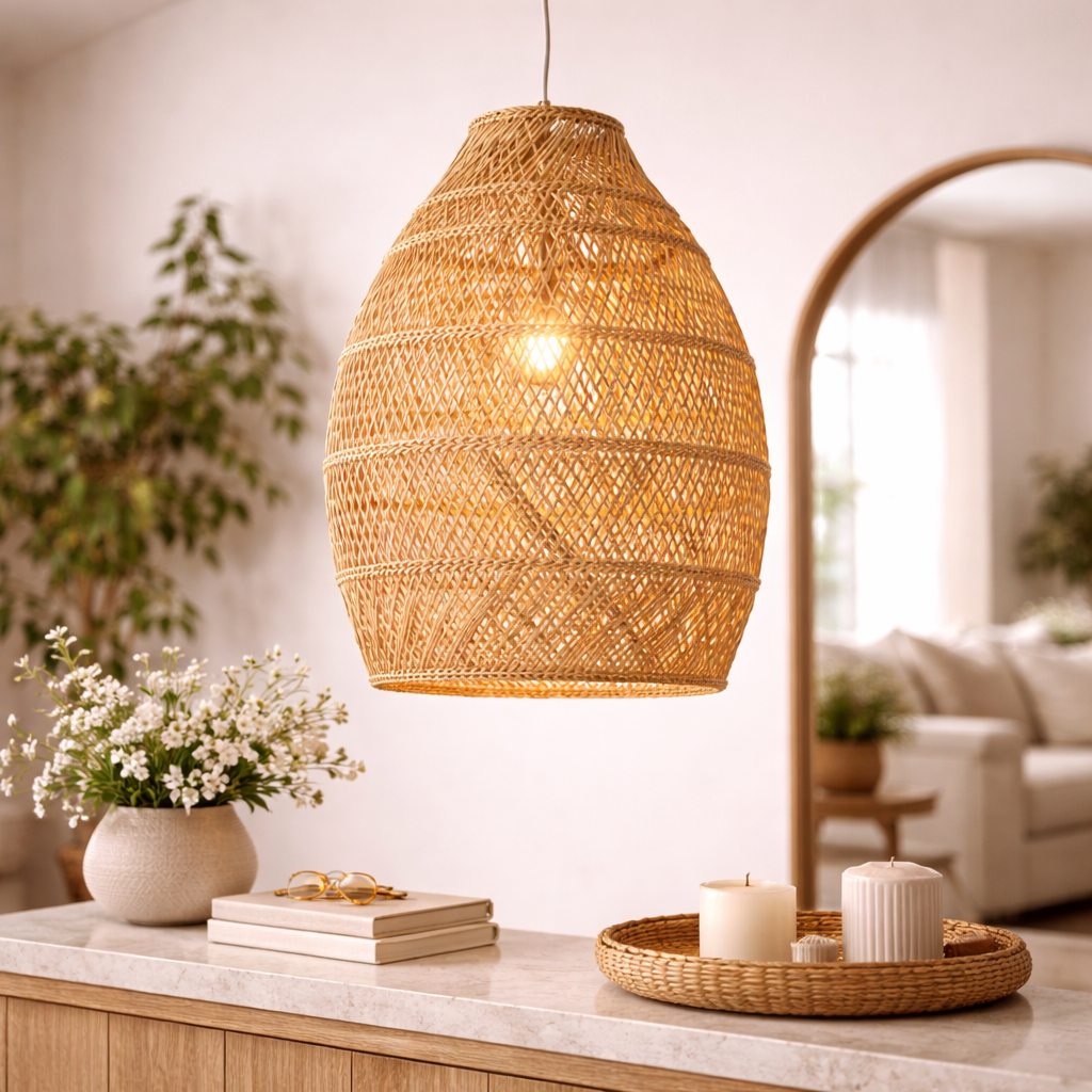 Handwoven Cane Pendant Ceiling Lamp