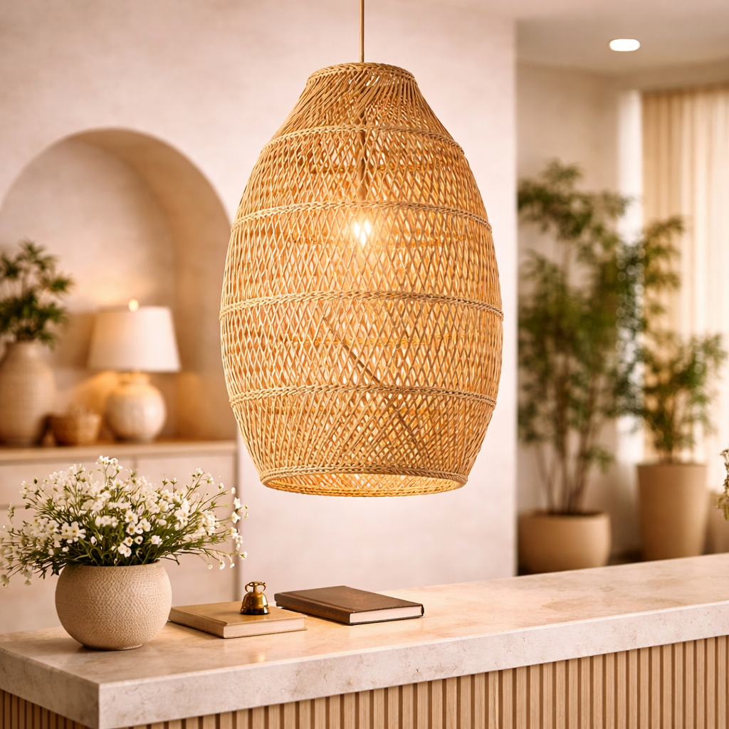 Handwoven Cane Pendant Ceiling Lamp