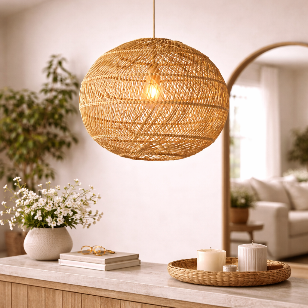 Handwoven Cane Pendant Ceiling Lamp