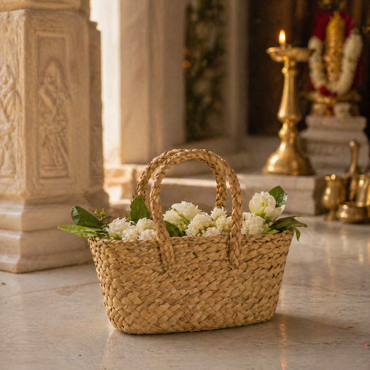 Oval Natural Basket for Home & Temple Use