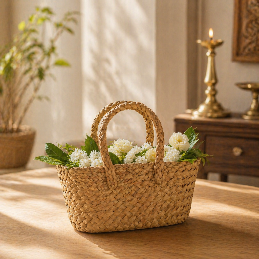 Oval Natural Basket for Home & Temple Use