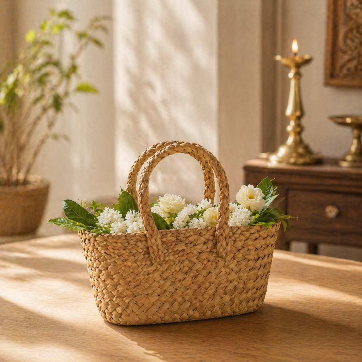 Oval Natural Basket for Home & Temple Use