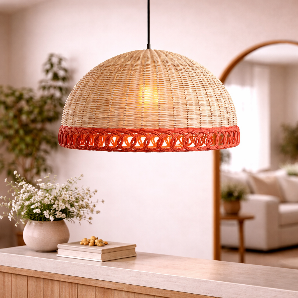 Handwoven Cane Pendant Ceiling Light