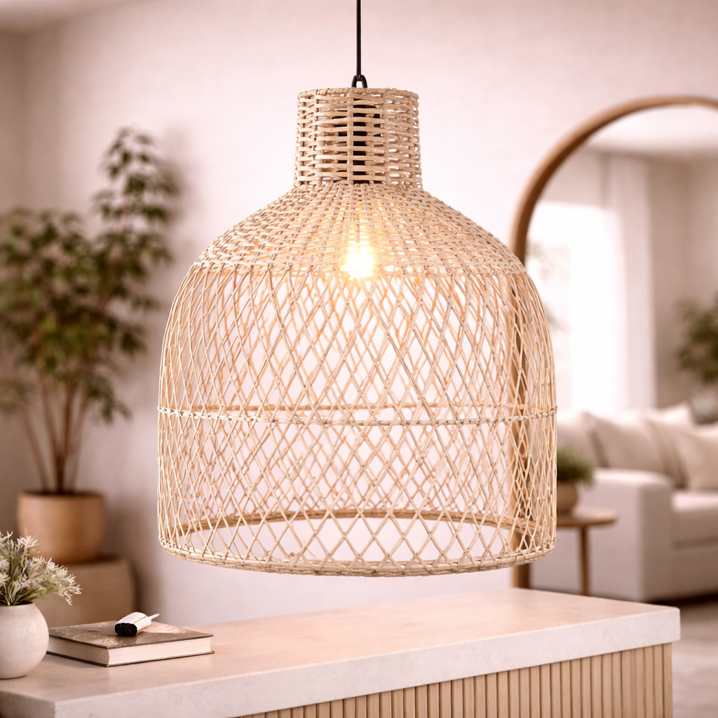 Handwoven Cane Pendant Ceiling Light