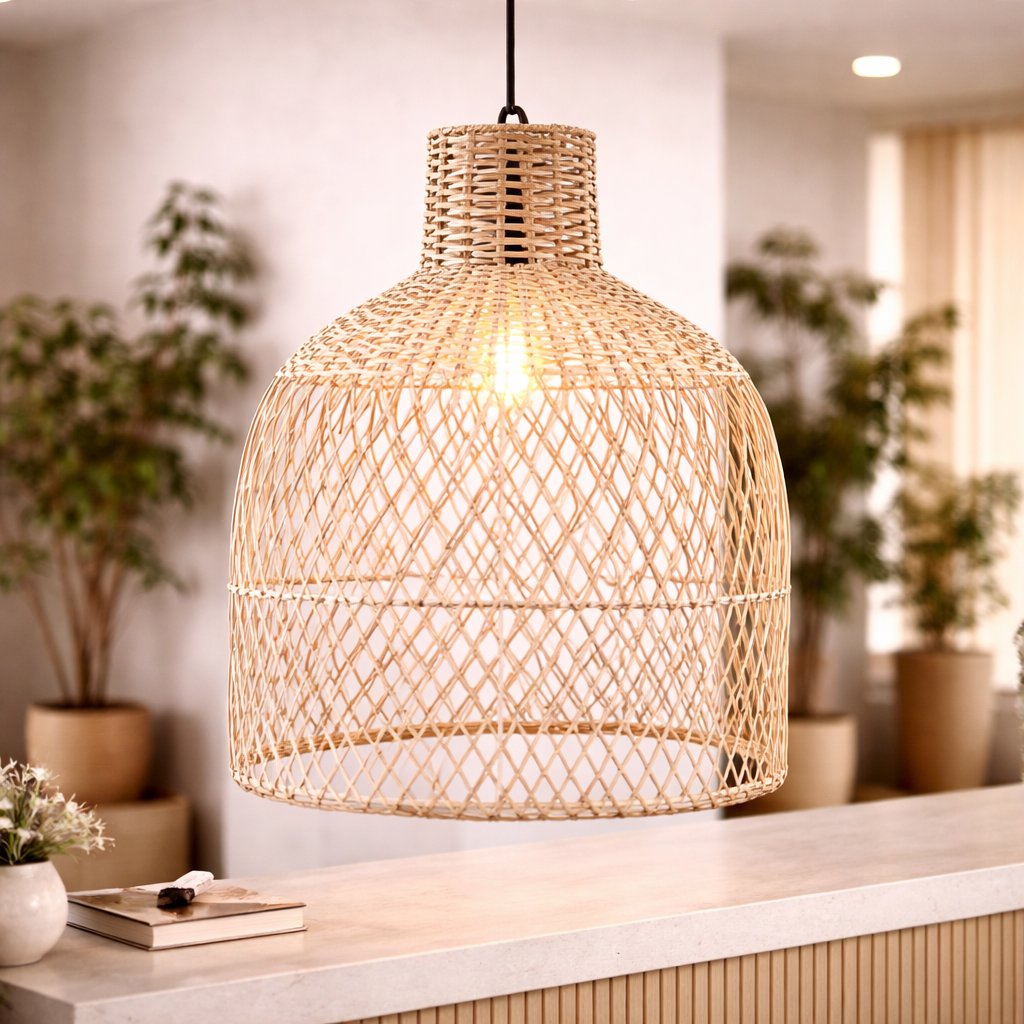 Handwoven Cane Pendant Ceiling Light