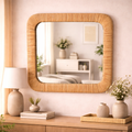 Square Cane Wall Mirror for Boho Home Décor