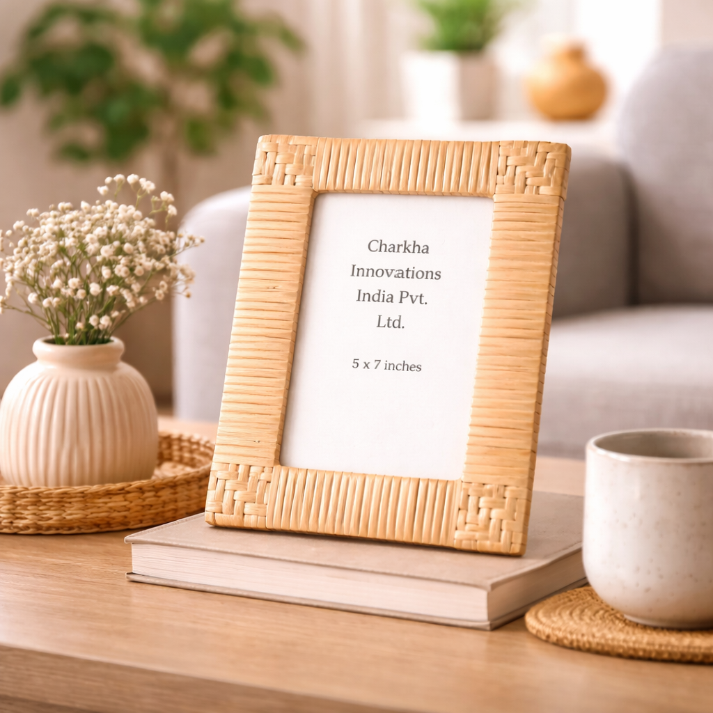 Handcrafted rattan photo frame display
