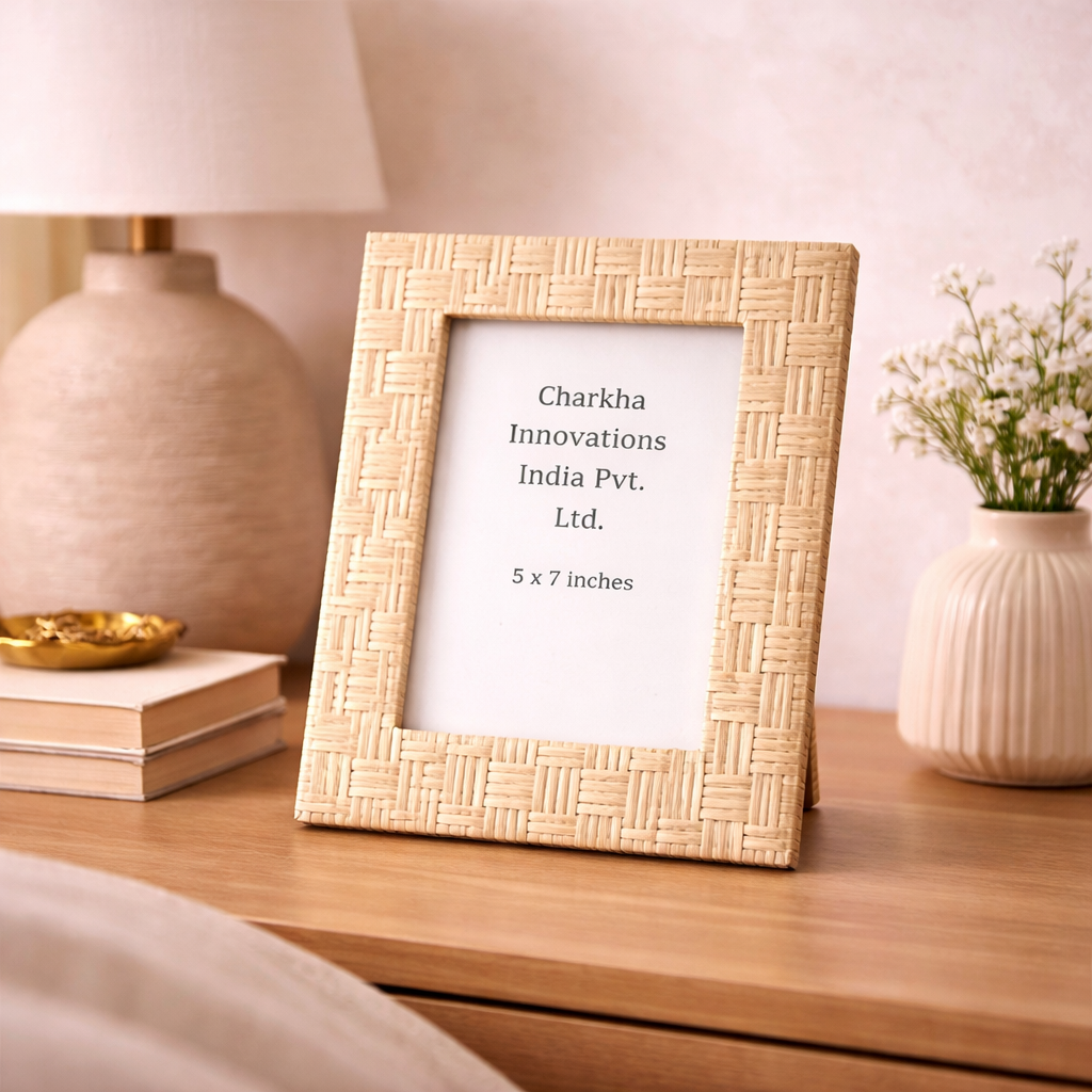 Handcrafted rattan photo frame display