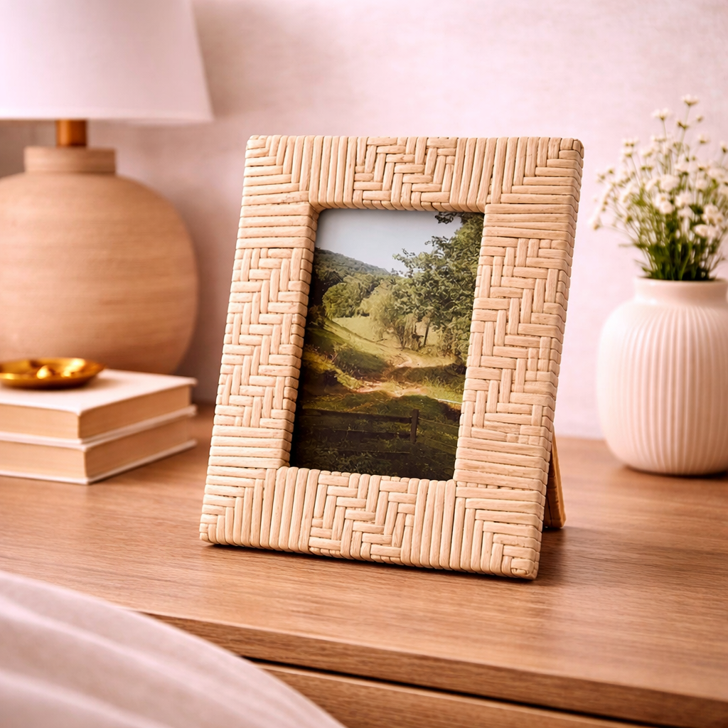 rattan tabletop photo frame